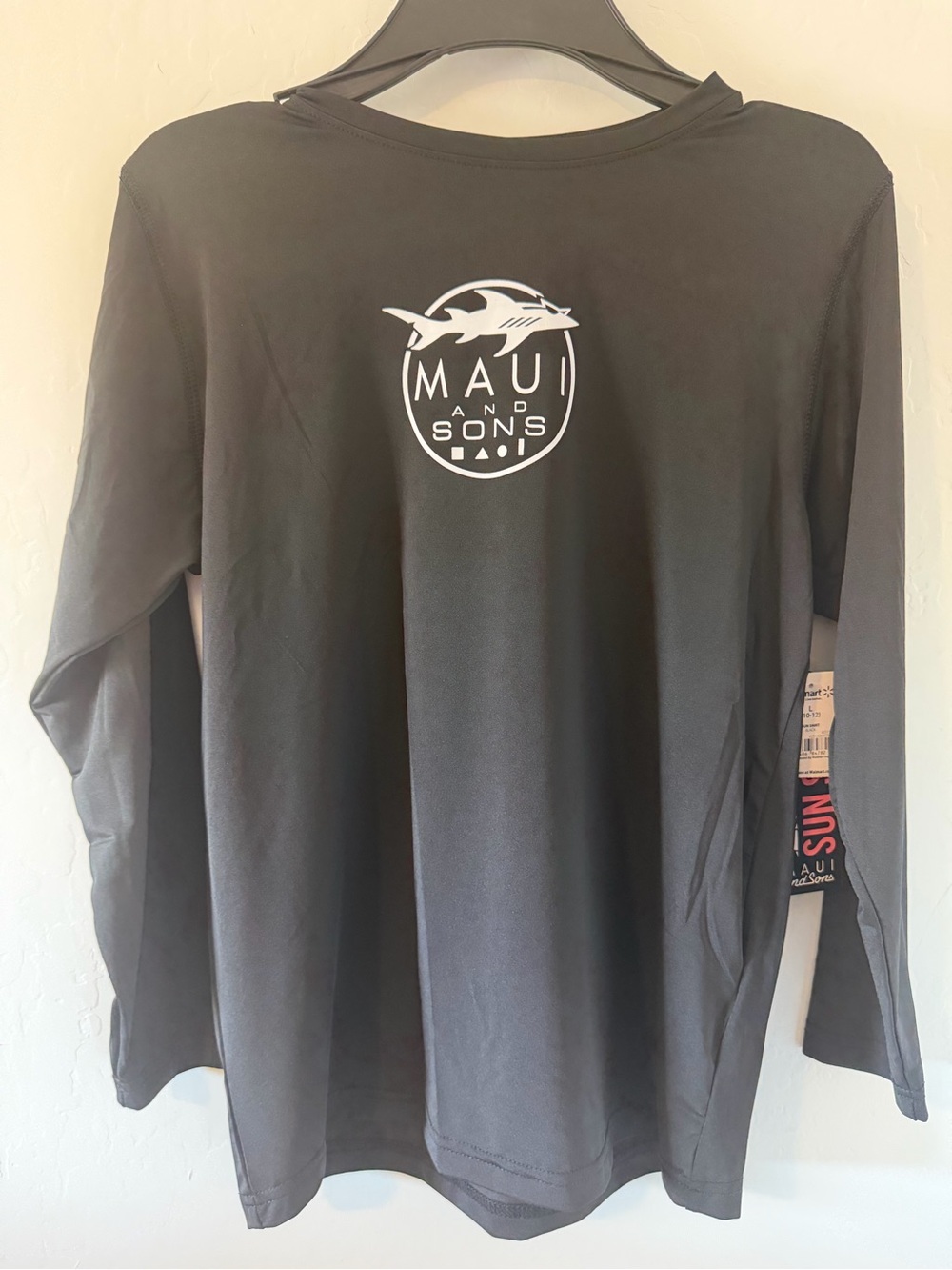 Maui and Sons Black Long Sleeve UV 50 Logo Shirt with White Graphic Boys Large